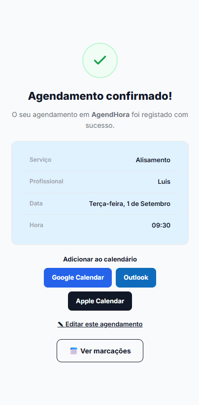 Passo Agendamento confirmado da página de agendamento