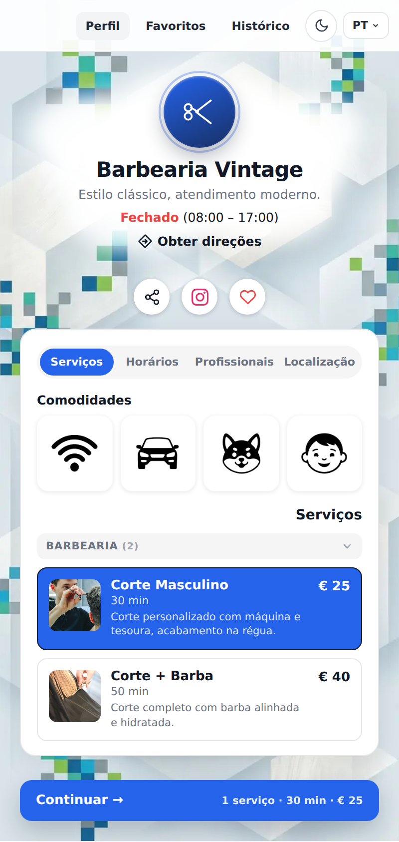 Exemplo da página de agendamento de uma barbearia